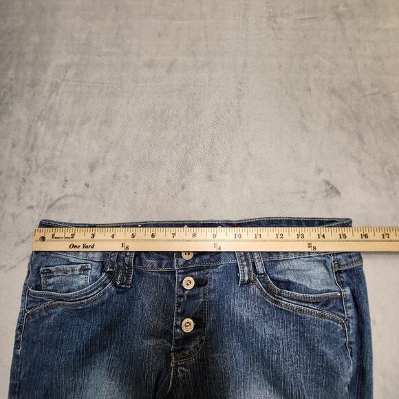 Angels Jeans Womens 11 Regular Blue Bootcut Low Rise Triple Button Front Stretch - Picture 8 of 10